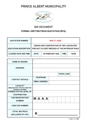 RFQ 17/2026 - DESIGN AND CONSTRUCTION OF TWO LOW-WATER PRECAST CULVERT BRIDGES AT THE WATERKOP ROAD