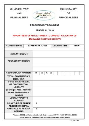 TENDER 20/2026 - APPOINTMENT OF AN AUCTIONEER TO CONDUCT AN AUCTION OF IMMOVABLE ASSETS (ONCE-OFF)