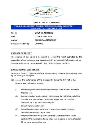 Mid-Year Budget and Performance Assessment - 2025/2026