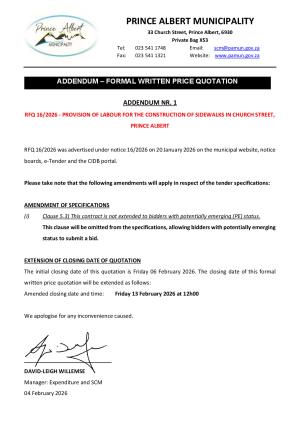 Addendum Nr. 1 - RFQ 16_2026 (Sidewalk Construction)
