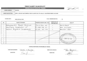 Opening Results - Tender 169_2025