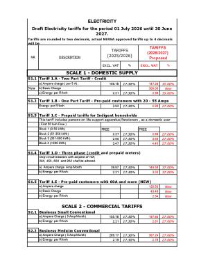 Draft Cost of Supply Study Report and Draft Electricity Tariffs for the 2026/27 Financial Year