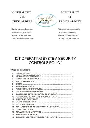 Prince Albert Final ICT Operating System Security Controls Policy