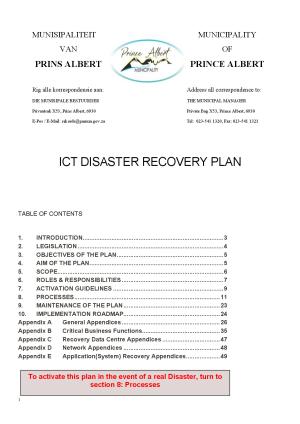 Prince Albert Final ICT Disaster Recovery Plan