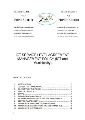 Prince Albert Final ICT Service Level Agreement Management Policy - ICT and Municipality