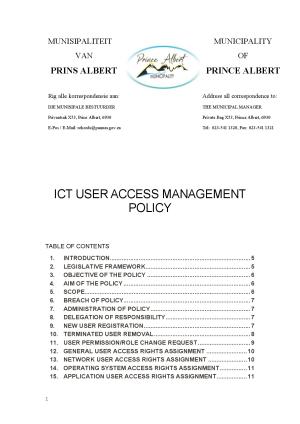 Prince Albert Final ICT User Access Management Policy