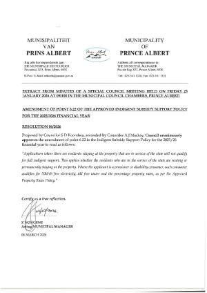 Indigent Subsidy Support Policy 2025/26 Amended