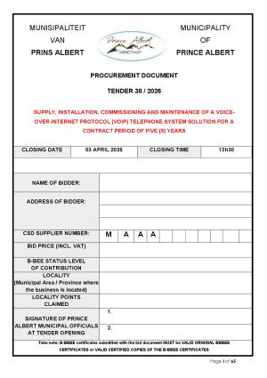 TENDER 38/2026 - SUPPLY, INSTALLATION, COMMISSIONING AND MAINTENANCE OF A VOICE-OVER-INTERNET-PROTOCOL (VOIP) TELEPHONE SYSTEM SOLUTION FOR A CONTRACT PERIOD OF FIVE (5) YEARS