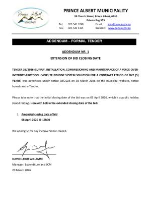 Addendum Nr. 1 - Tender 38_2026