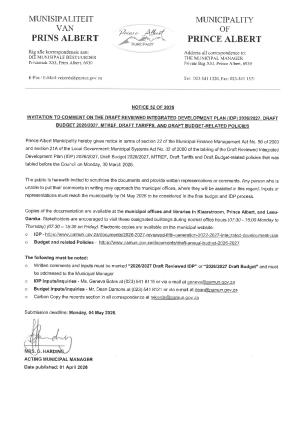 Notice 52-2026_Draft IDP and Budget 2026-2027 Financial Year