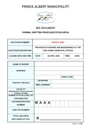 RFQ 60/2026 - PROVISION OF REPAIRS AND MAINTENANCE AT THE LEEU-GAMKA MUNICIPAL OFFICES