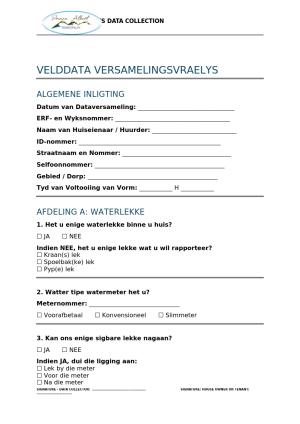 VELDDATA VERSAMELINGSVRAELYS