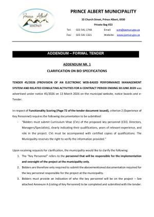 TENDER 45/2026 - PROVISION OF AN ELECTRONIC WEB-BASED PERFORMANCE MANAGEMENT SYSTEM AND RELATED CONSULTING ACTIVITIES FOR A CONTRACT PERIOD ENDING 30 JUNE 2029