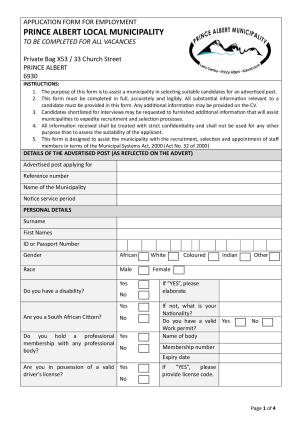 Application & Consent Form - Prince Albert Municipality