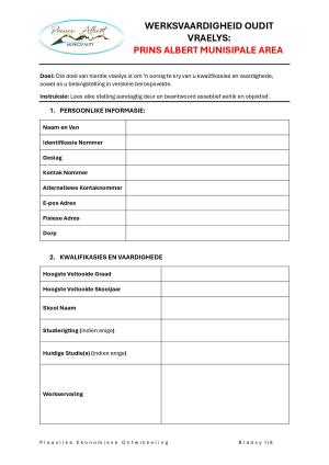 Employment Skills Audit Questionnaire | Werksvaardigheid Oudit Vraelys