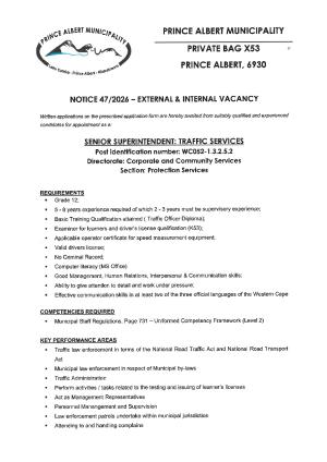 Senior Superintendent: Traffic Services