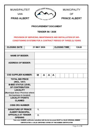 TENDER 56/2026 - PROVISION OF SERVICING, MAINTENANCE AND INSTALLATION OF AIRCONDITIONING SYSTEMS FOR A CONTRACT PERIOD OF THREE (3) YEARS
