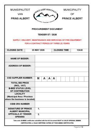 TENDER 57/2026 - SUPPLY, DELIVERY, MAINTENANCE AND SERVICING OF FIRE EQUIPMENT FOR A CONTRACT PERIOD OF THREE (3) YEARS