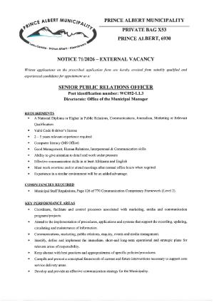 Snr Public Relations Officer