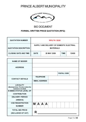 RFQ 79/2026 - SUPPLY AND DELIVERY OF DOMESTIC ELECTRIAL MATERIALS