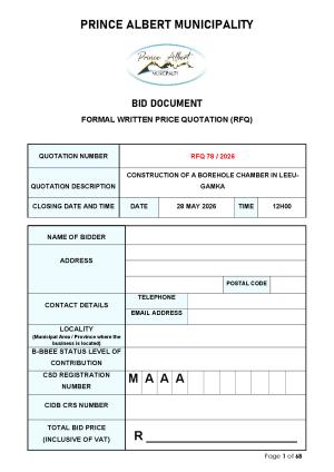 RFQ 78/2026 - CONSTRUCTION OF A BOREHOLE CHAMBER IN LEEU-GAMKA