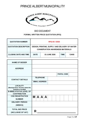 RFQ 84/2026 - DESIGN, PRINTING, SUPPLY AND DELIVERY OF WATER CONSERVATION AWARENESS MATERIALS