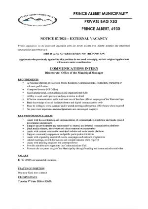 Notice 87-2026 Intern Communication (Re-Advertised)