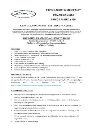 Caretaker: Odendaal Sports Fields