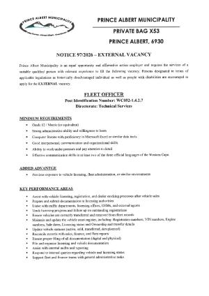 Fleet Officer (Fixed term contract)