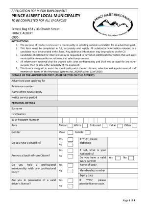 Prince Albert Municipality - Application for Employment (2026)