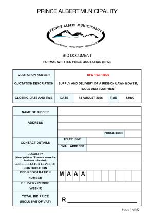 RFQ 103/2026 - SUPPLY AND DELIVERY OF A RIDE-ON LAWN MOWER, TOOLS AND EQUIPMENT