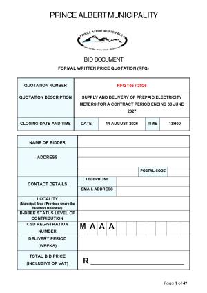 RFQ 105/2026 - SUPPLY AND DELIVERY OF PREPAID ELECTRICITY METERS FOR A CONTRACT PERIOD ENDING 30 JUNE 2027