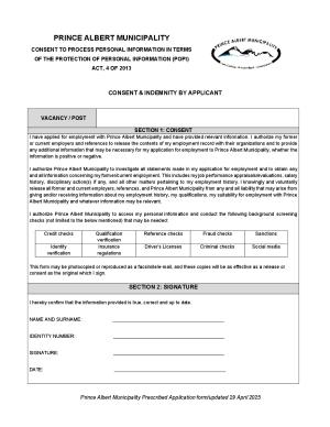 Consent and Indemnity by Applicant