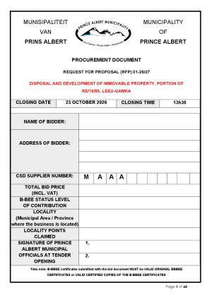 REQUEST FOR PROPOSAL (RFP) - DISPOSAL AND DEVELOPMENT OF IMMOVABLE PROPERTY, PORTION OF RE/16/55, LEEU-GAMKA