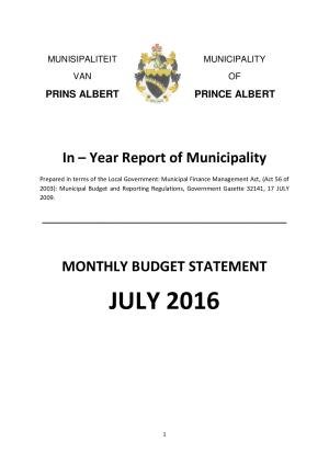 Monthly Report - July 2016