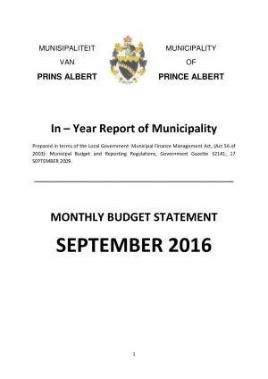 Monthly Report - September 2016