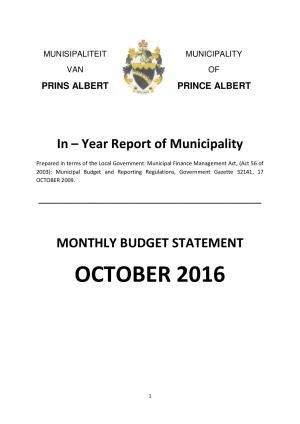 Monthly Report - October 2016