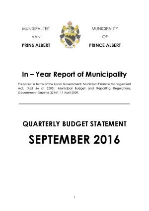 PAMUN Section 52d First Quarterly Performance Report ending September 2016 Final