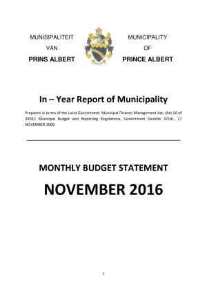 Monthly Report - November 2016