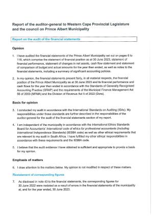 2022-2023 Annual Report _ Annexure A _ Audit report 2023 - Prince Albert - AGSA_0