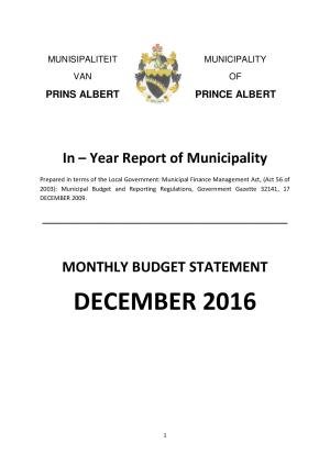 Monthly Report - December 2016