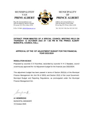 Council Resolution - 1st Adjustment Budget