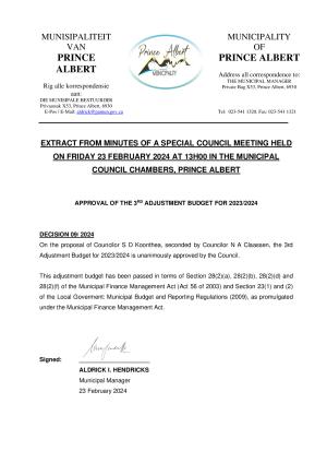 WC052 Council Resolution - Third Adjustment Budget (FEB 2024)