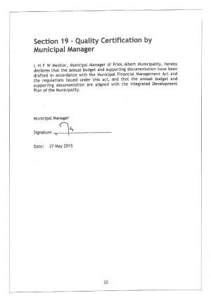 2015 2016 Budget Quality certificate