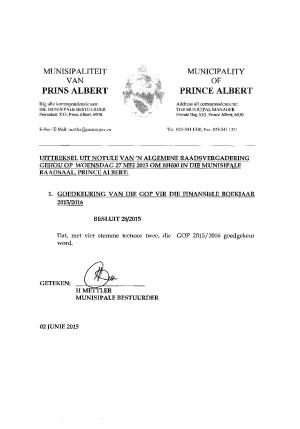 Council resolutions Approving budget