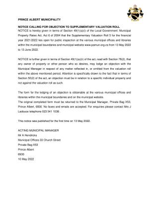 Supplementary Valuation Roll 05 - 2017-2022