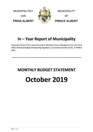 Monthly Report for October 2019