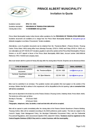 RFQ 176/2025 - PROVISION OF TRANSLATION SERVICES