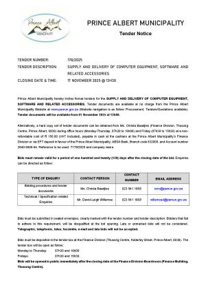 TENDER 178/2025 - SUPPLY AND DELIVERY OF COMPUTER EQUIPMENT, SOFTWARE AND RELATED ACCESSORIES