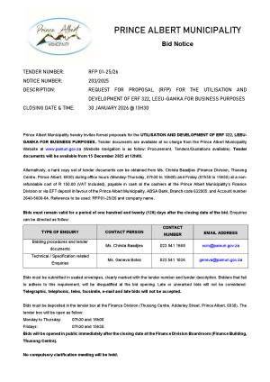PAMUN Notice RFP01-25_26 - Erf 322 Leeu-Gamka (Eng)